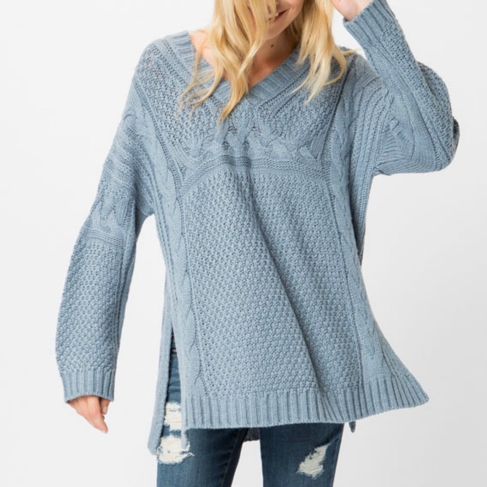 Cozy Powder Blue Cable Knit Sweater